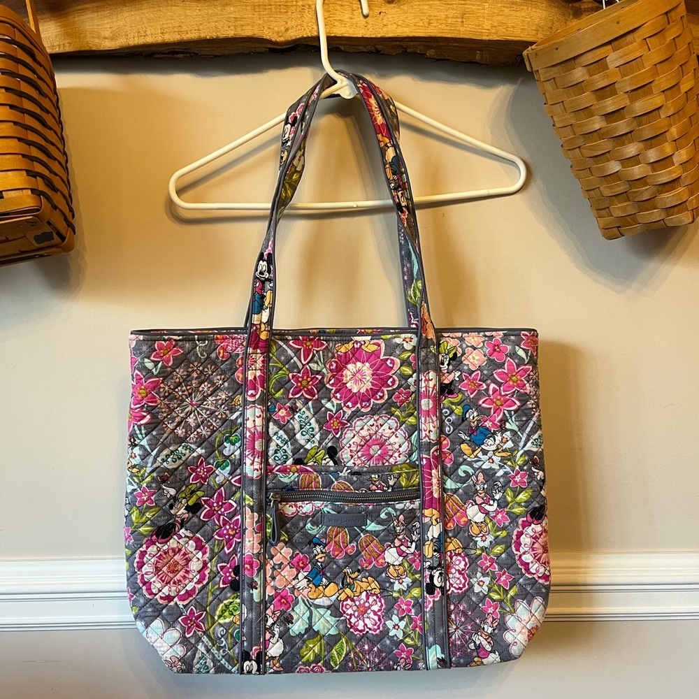 Disney Vera Bradley Grey Floral Tote Bag Purse Mickey Mouse